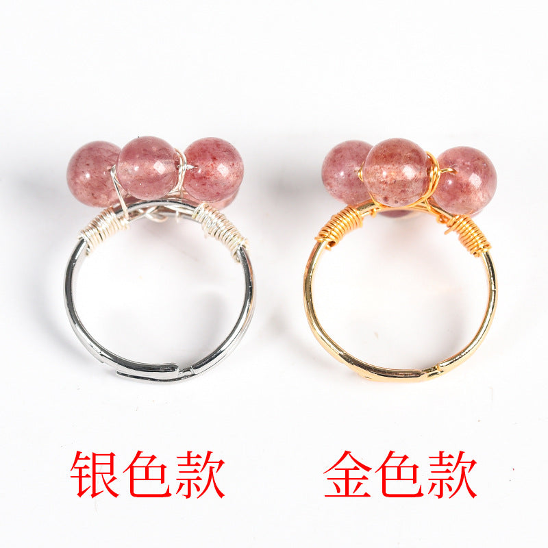 Natural crystal raw stone round beads flower jade ring hand-wound hot-selling jewelry 