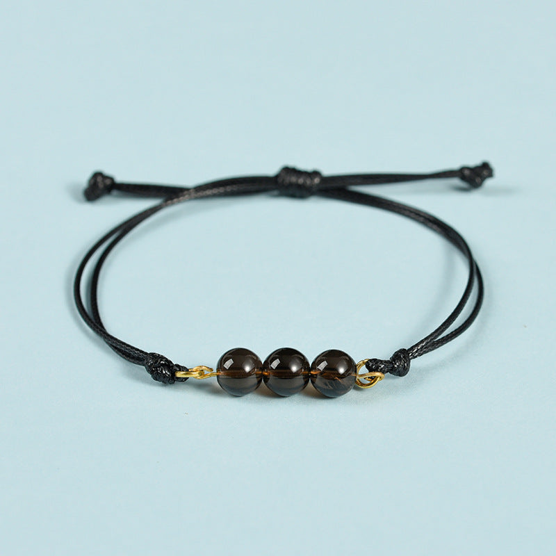 Hot-selling simple black rope Sansheng III bracelet pink crystal tiger eye stone spring design transfer bead bracelet 