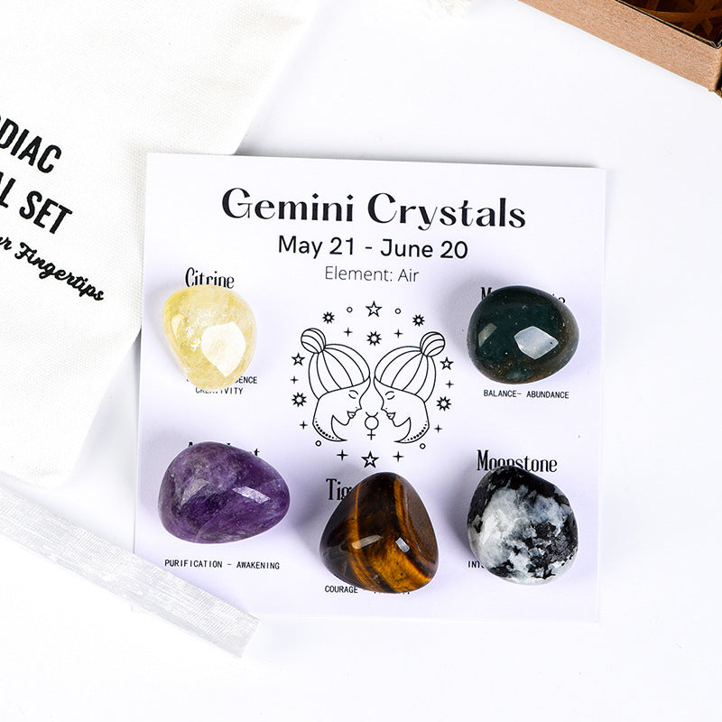 Twelve Constellations Crystal Raw Stone Hot Selling Raw Stone Tumbled Stone Set Festive Gift Indoor Ornament Set Gift Box 