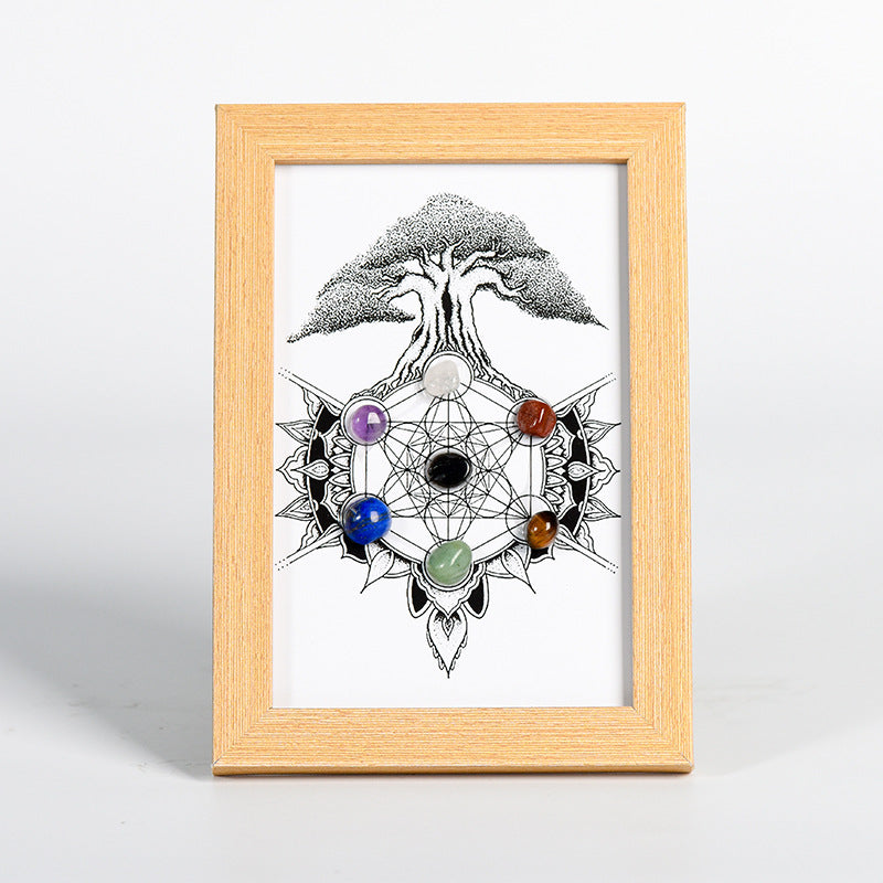 Life Metatron Original Stone Crystal Tree Photo Frame Setup for Moving to a New Home Wooden Picture Frame Home Decoration 