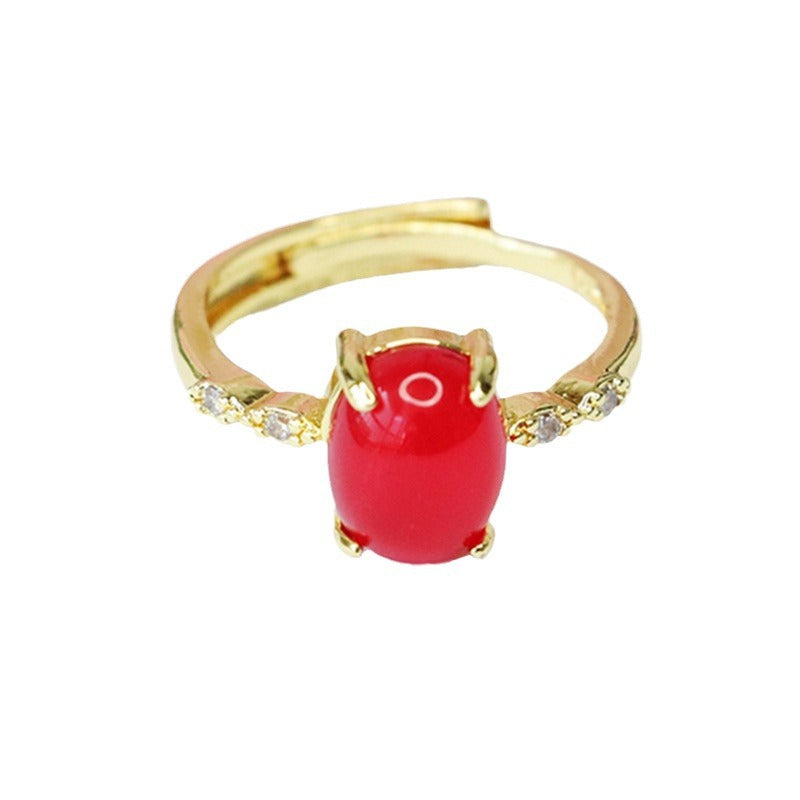 Customized red agate ring, chrysoprase ring, palace style MN3101302