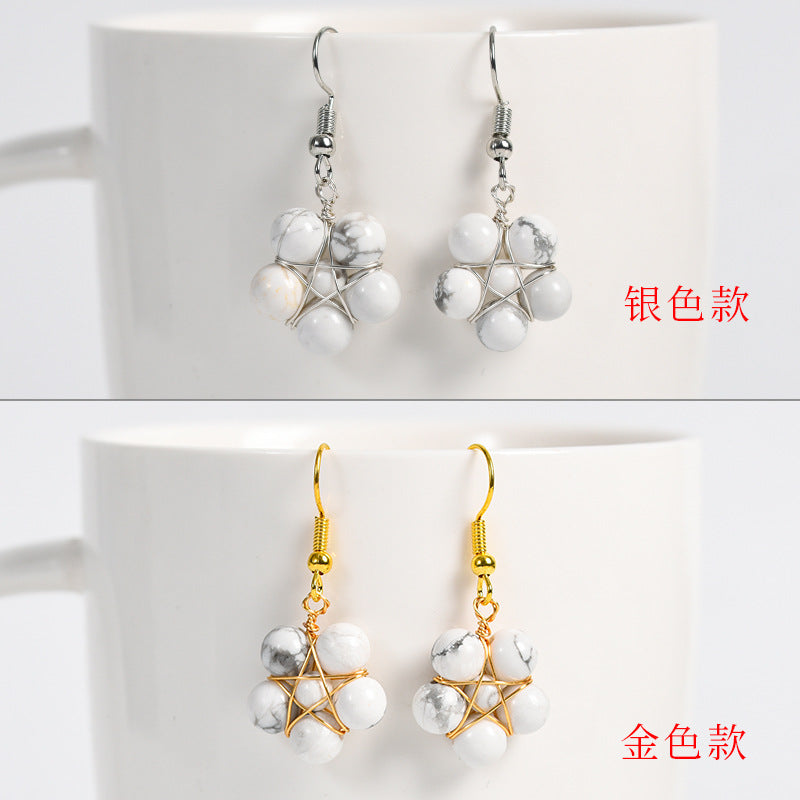 Natural crystal raw stone round beads flower jade earrings hand-wound hot-selling jewelry 