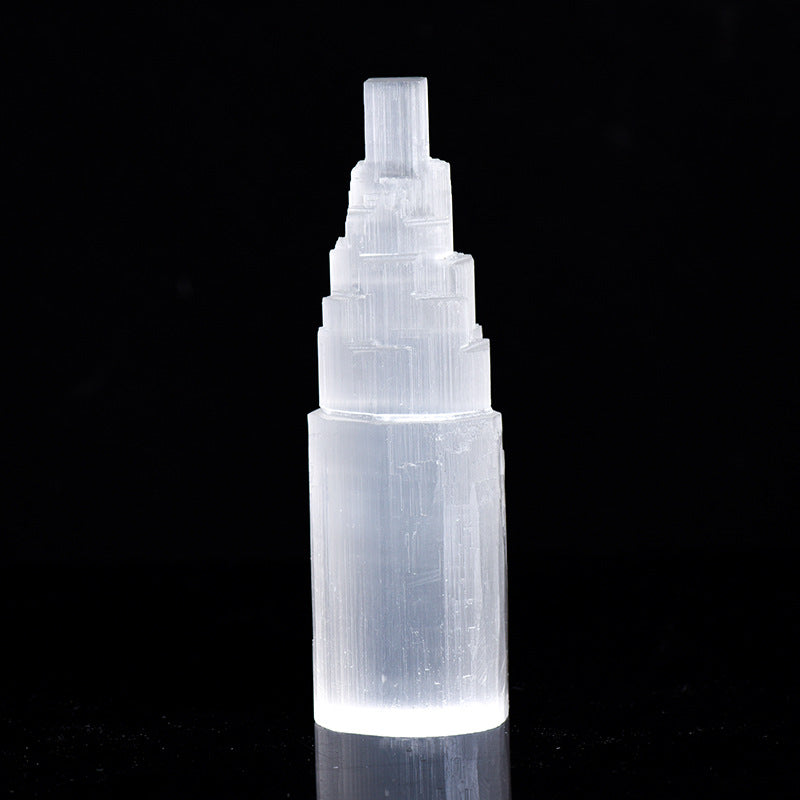 Manufacturer's natural Moroccan white gypsum tower-shaped crystal raw stone creative home desktop ornaments 