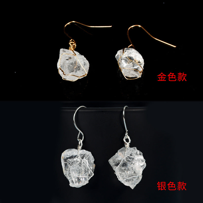 Hot selling natural crystal mixed irregular raw stone earrings creative simple women's handmade earrings 