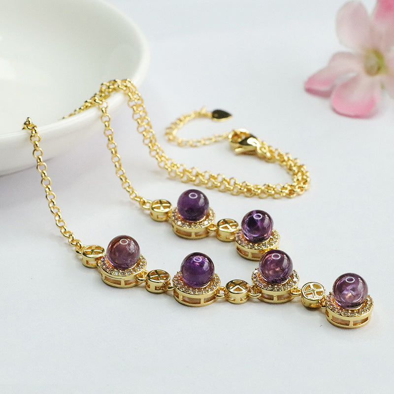 Natural Amethyst Necklace Purple Color Treasure Set Chain Light Luxury Jewelry CB4040503 