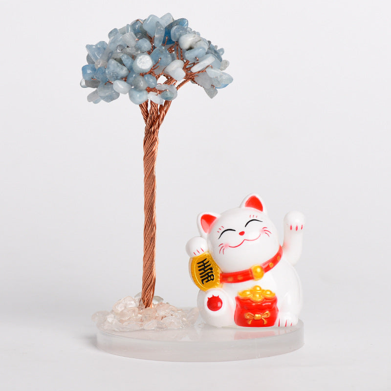 Natural crystal tree gravel ornaments crystal tree home creative office decoration crafts white cat style 