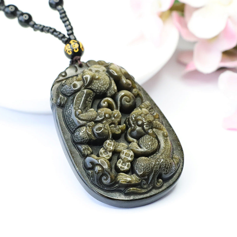 Gold Obsidian Pi Xiu Pendant Gold Sand Obsidian Necklace for Men CB3101311 