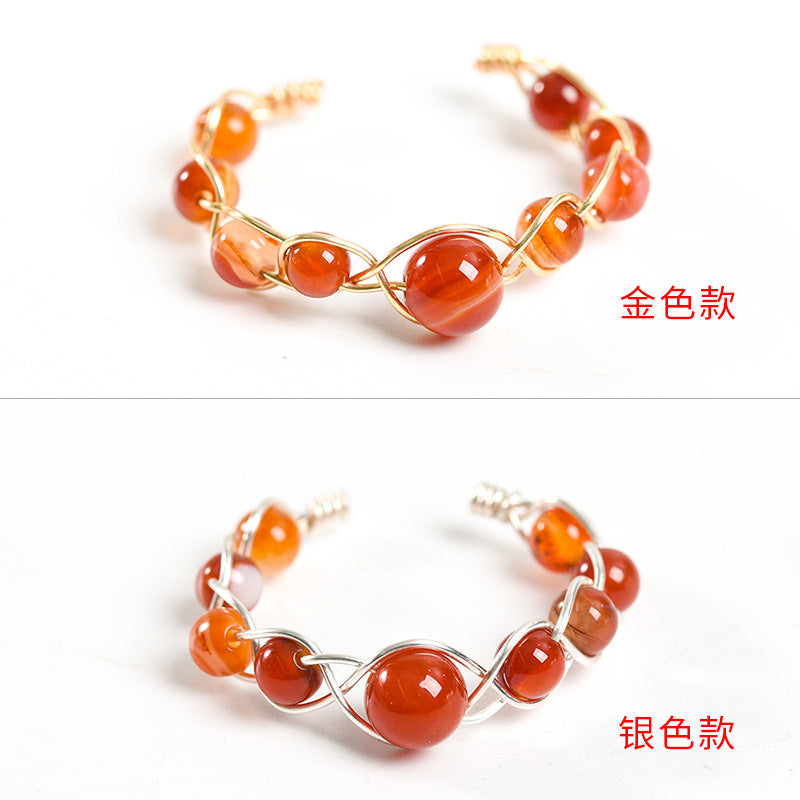 Hand-woven natural rice beads, round beads, copper wire rings, European and American personalized design jewelry sources 