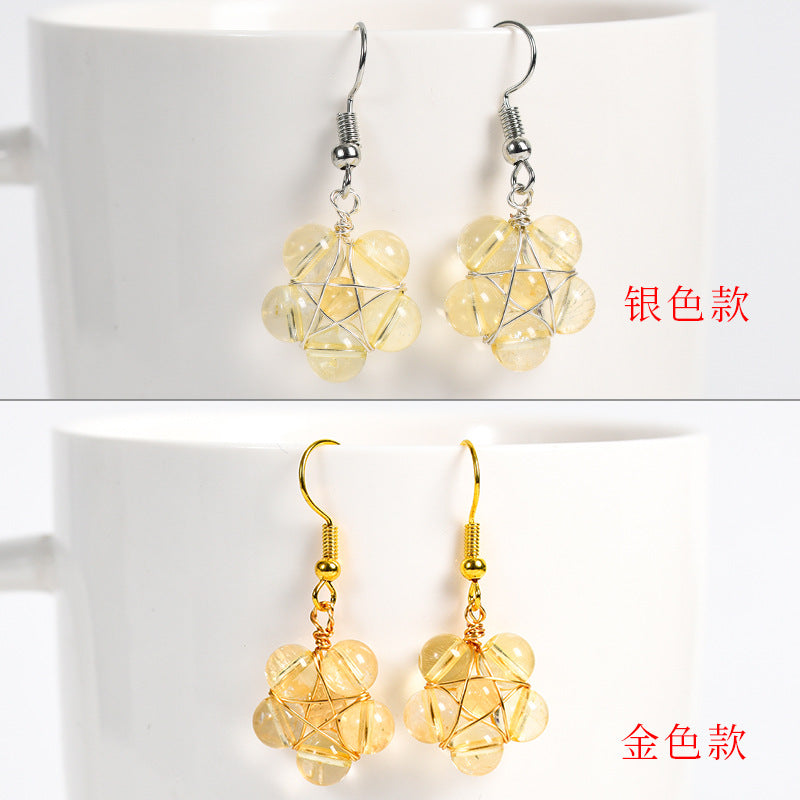 Natural crystal raw stone round beads flower jade earrings hand-wound hot-selling jewelry 