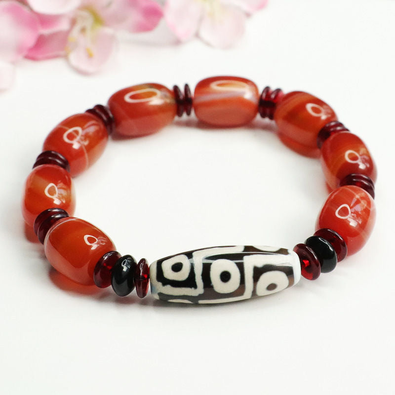 Dzi Bead Bracelet Red Agate Passepartout Chalcedony Jewelry MN1122565