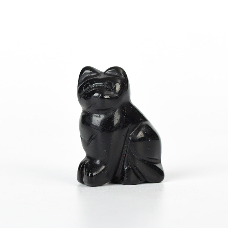 1.5-inch cat ornaments, natural crystal raw stones, semi-precious stone carvings, handicrafts, desktop jade