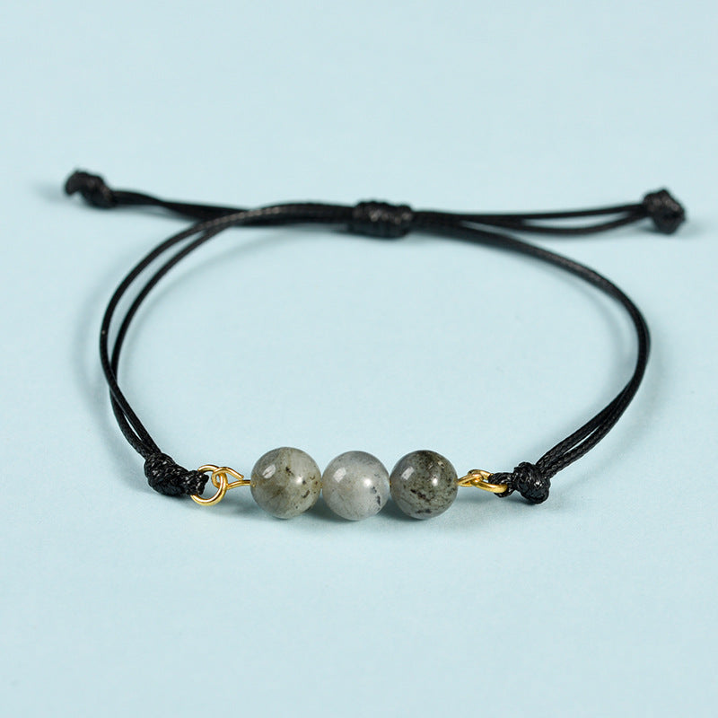 Hot-selling simple black rope Sansheng III bracelet pink crystal tiger eye stone spring design transfer bead bracelet 