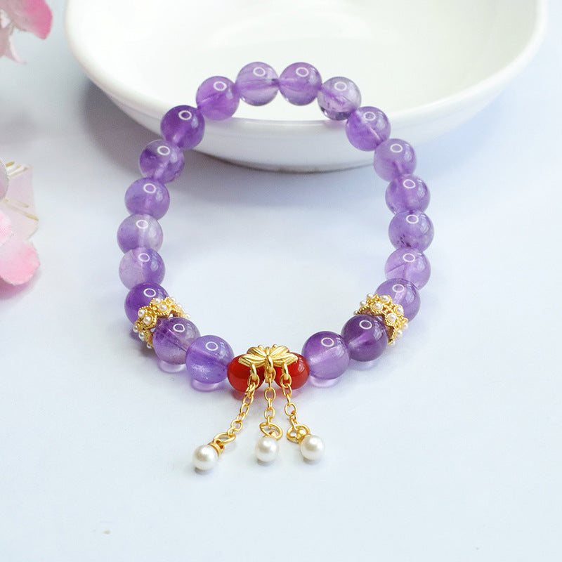 Natural amethyst bracelet red agate lotus tassel bracelet for women CB3062907 