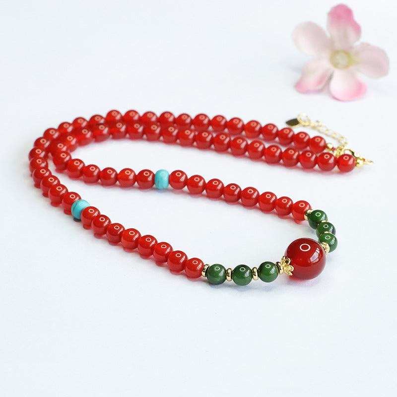 Natural red agate necklace and Hetian jade jasper hanging chain women's national fashion jewelry MN4062901