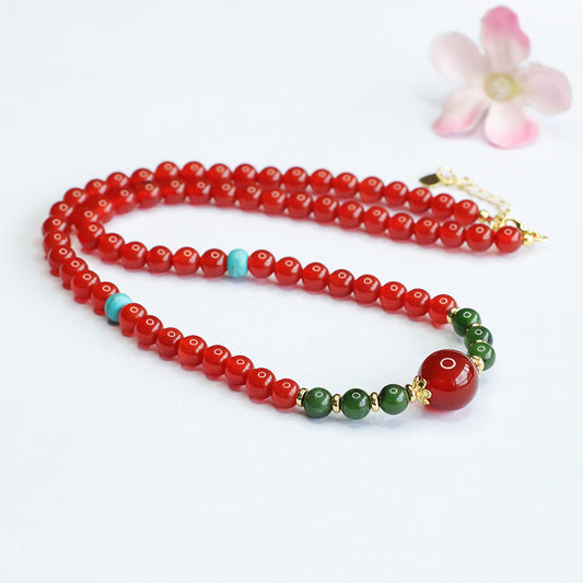 Natural red agate necklace and Hetian jade jasper hanging chain women's national fashion jewelry MN4062901