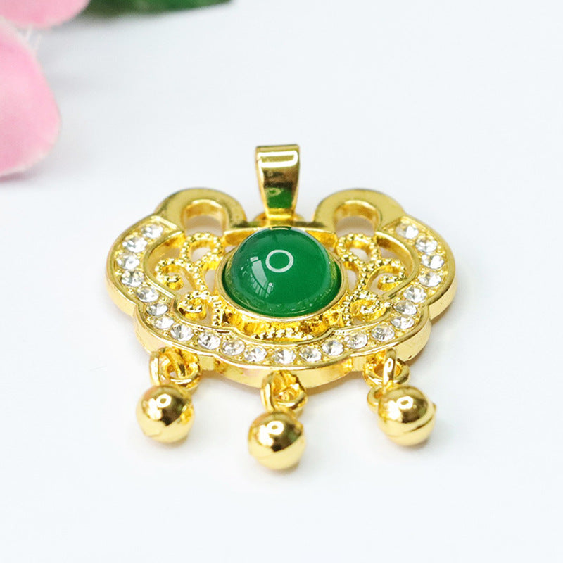 Green Agate Ruyi Lock Pendant Chalcedony Peace Lock Necklace MN3101007