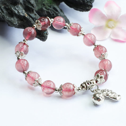 Customized natural strawberry crystal bracelet hidden silver Pixiu gourd bracelet jewelry live delivery CB2040801 