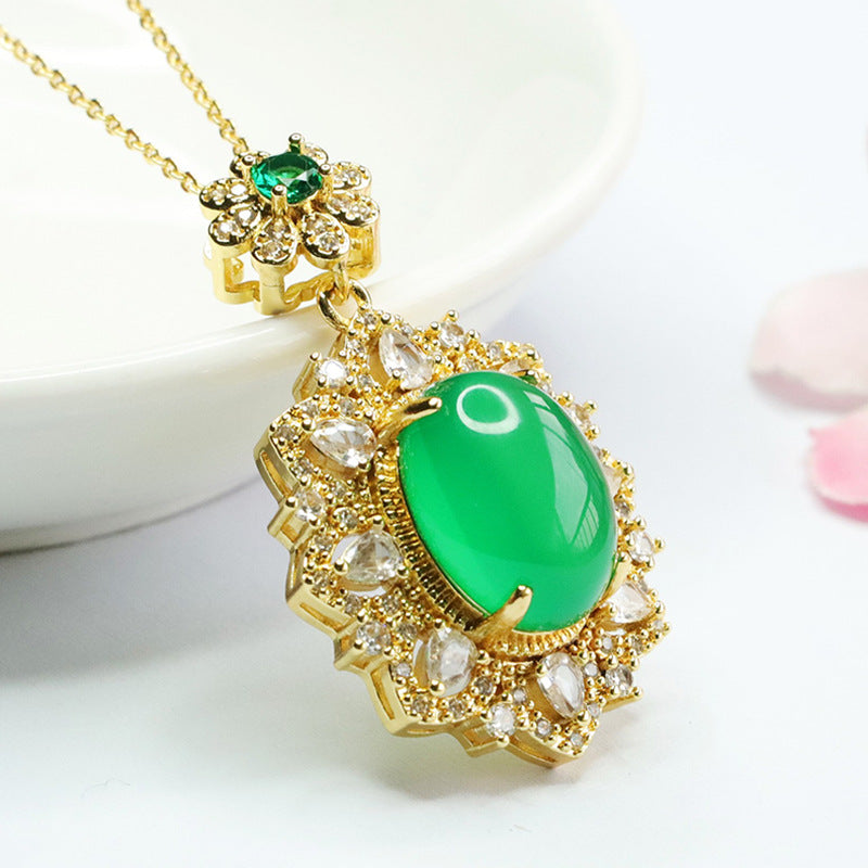 Ice green chalcedony pendant red agate yellow chalcedony full diamond pendant necklace MN4012307 