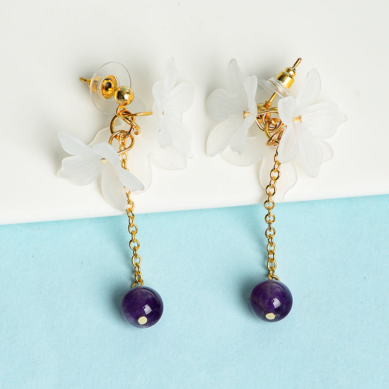 Jewelry Natural Crystal Beads Gardenia Flower Earrings European and American Creative Simple and Generous Handmade Earrings 