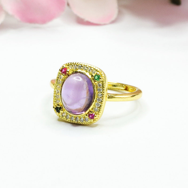 Natural Amethyst Ring Purple Gemstone Ring Ring Jewelry CB3091001 