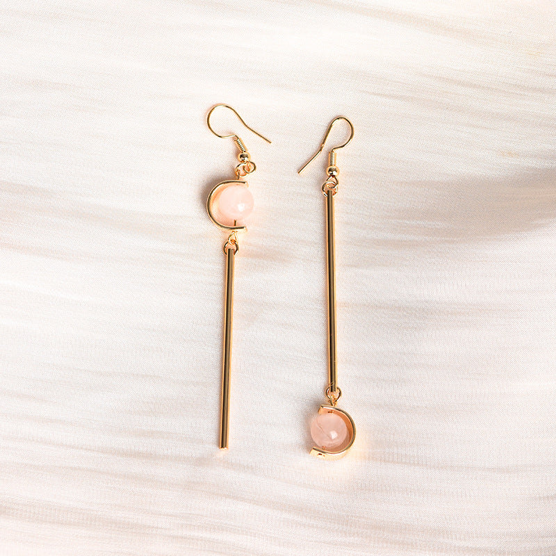 Jewelry natural crystal round beads lollipop-shaped earrings European and American creative simple and atmospheric handmade earrings 