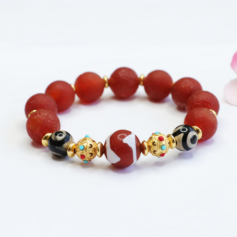 Tiger tooth dzi beads old material red agate bracelet chalcedony bracelet MN2040412