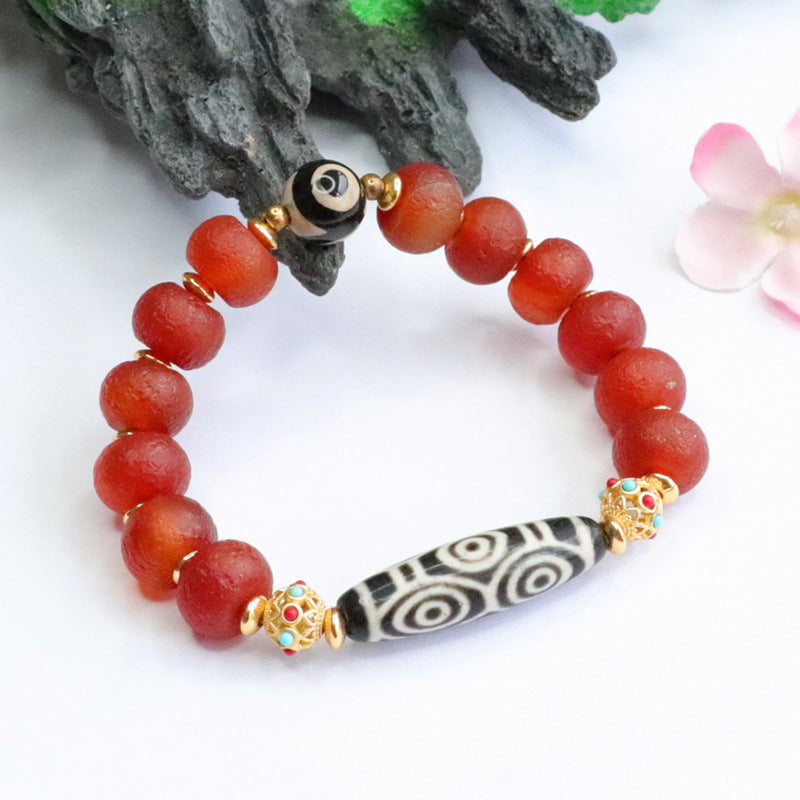 Old material orange peel red agate bracelet dzi beads chalcedony bracelet MN2050504