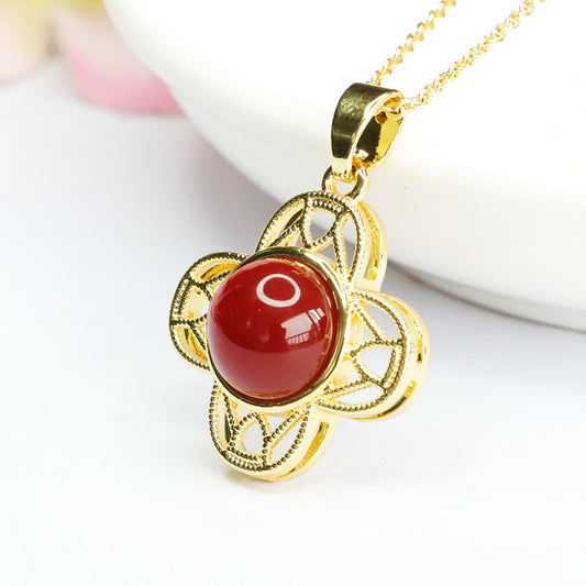 Carnelian Pendant Chalcedony Four Leaf Clover Jewelry MN3041102