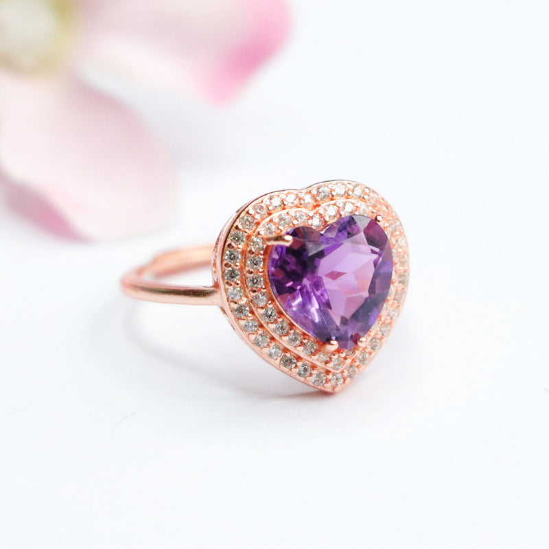 S925 silver inlaid natural amethyst ring love open ring jewelry for women CB2120150 