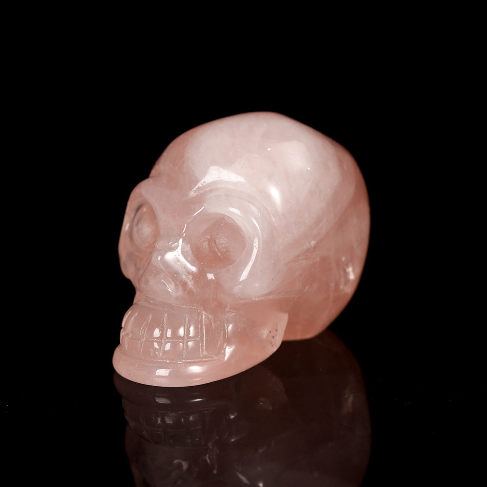 Crystal carved skull jade home office crystal pink aventurine semi-precious stone 1.5 inch skull ornament 