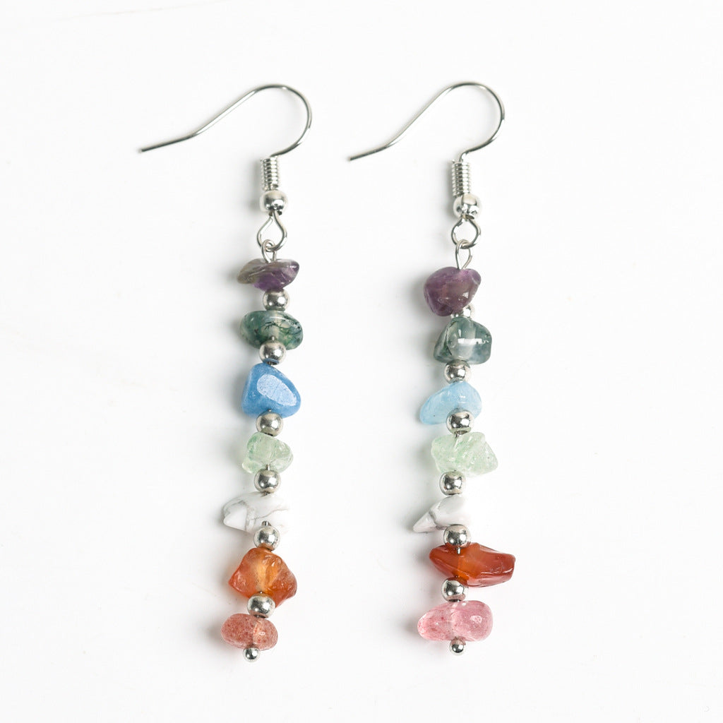 Hot selling natural crystal mixed colorful gravel earrings creative simple women's handmade earrings 