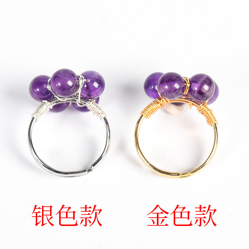 Natural crystal raw stone round beads flower jade ring hand-wound hot-selling jewelry 