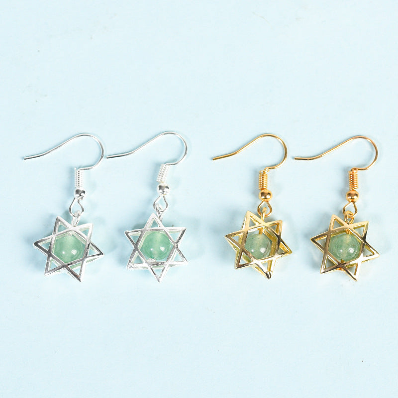 Foreign trade jewelry natural crystal raw stone earrings cute six-pointed star earrings temperament personality sweet earrings 