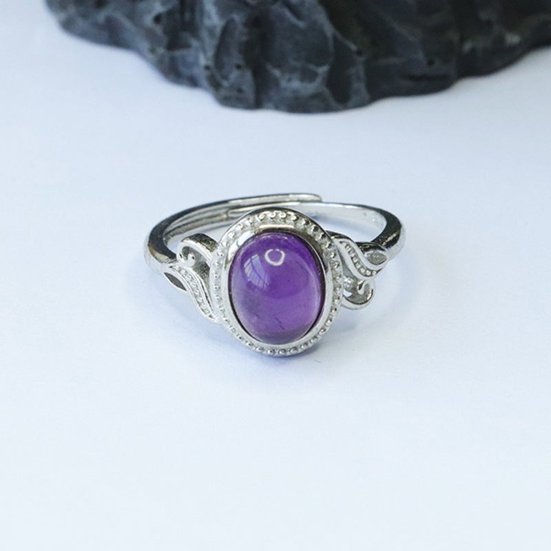 Natural Amethyst Ring Purple Colorful Jewelry Ring Retro Jewelry CB3092905 