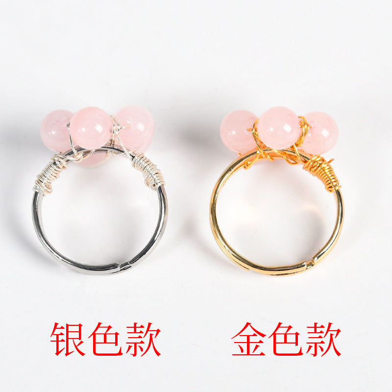 Natural crystal raw stone round beads flower jade ring hand-wound hot-selling jewelry 