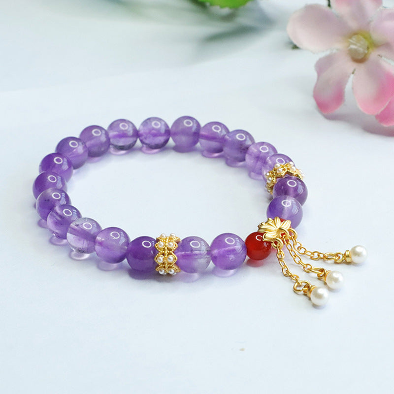 Natural amethyst bracelet red agate lotus tassel bracelet for women CB3062907 