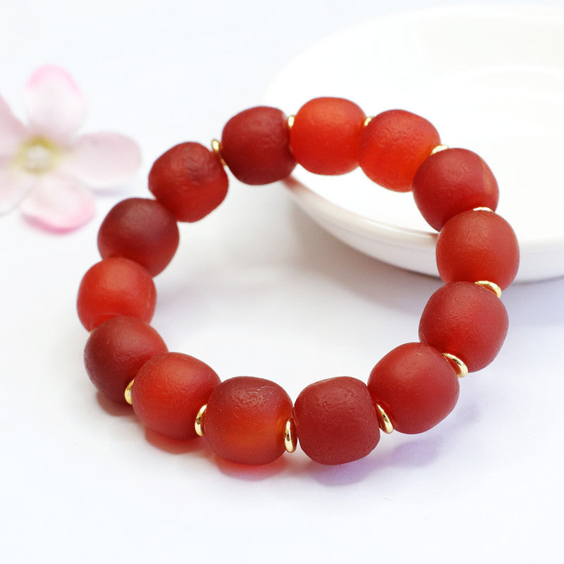 . Natural old material red agate bracelet original leather chalcedony bracelet jewelry...2040409