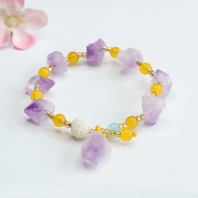 Natural Amethyst Bracelet Colored Stone Raw Stone Bracelet Nine Purple Lihuo CB4033102 