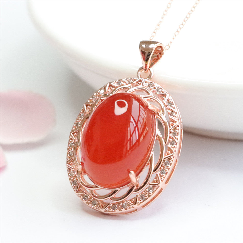 Natural red agate pigeon egg pendant chalcedony collarbone necklace crystal jewelry 2050508