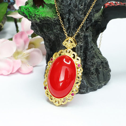 Ice pigeon blood red agate pendant pigeon egg chalcedony necklace MN3060403