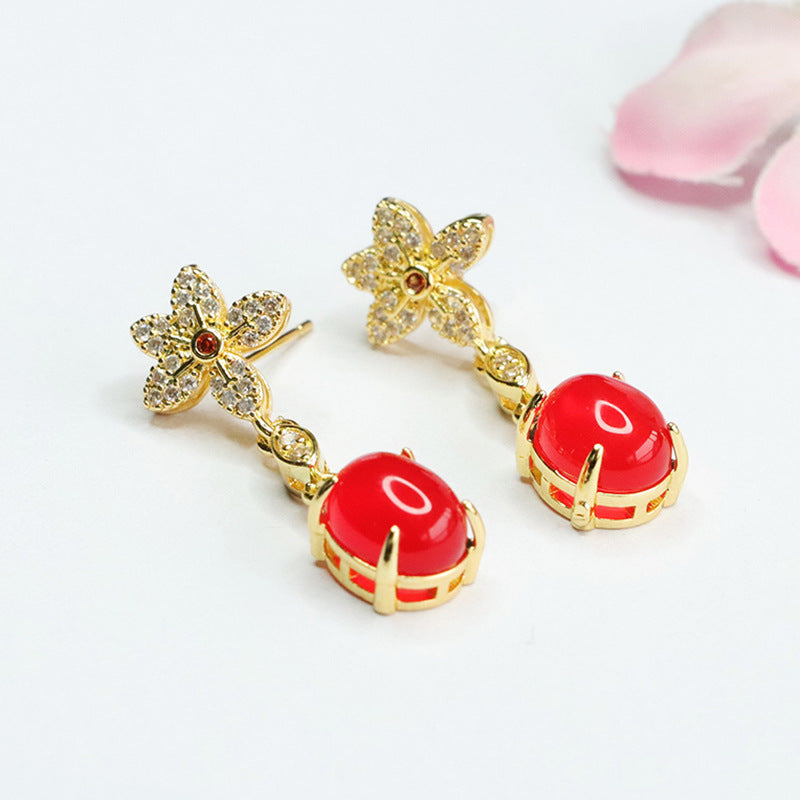 Chrysoprase Flower Earrings Red Agate Stud Earrings Fashionable Women's MN4013009