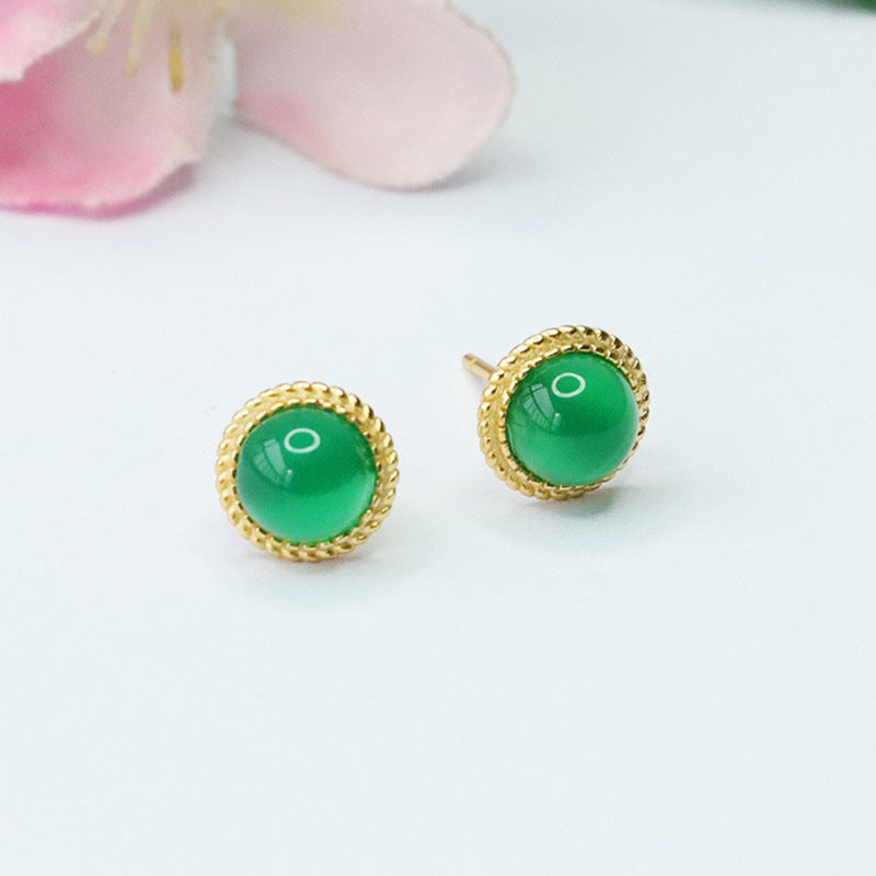 S925 silver set with natural green agate earrings chalcedony earrings jewelry MN3101001