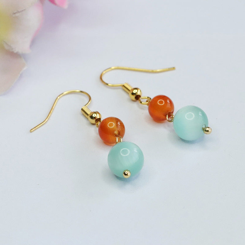 Green sea pattern stone earrings, agate ear hooks, national fashion jewelry CB4010106