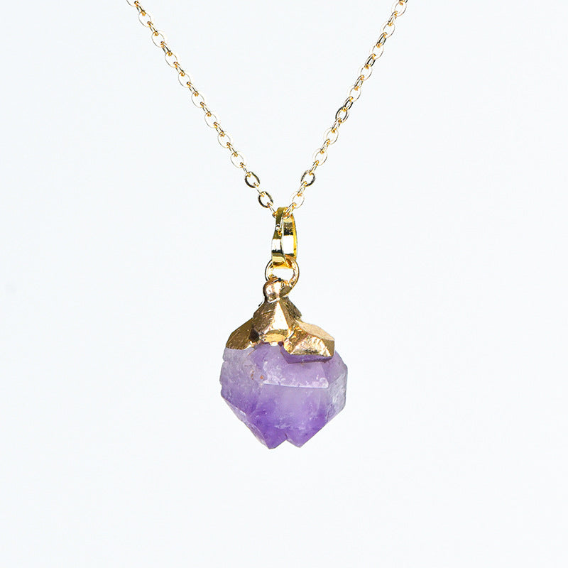 Hot selling natural amethyst raw stone gold-plated pendant irregular shape crystal necklace jewelry accessories 