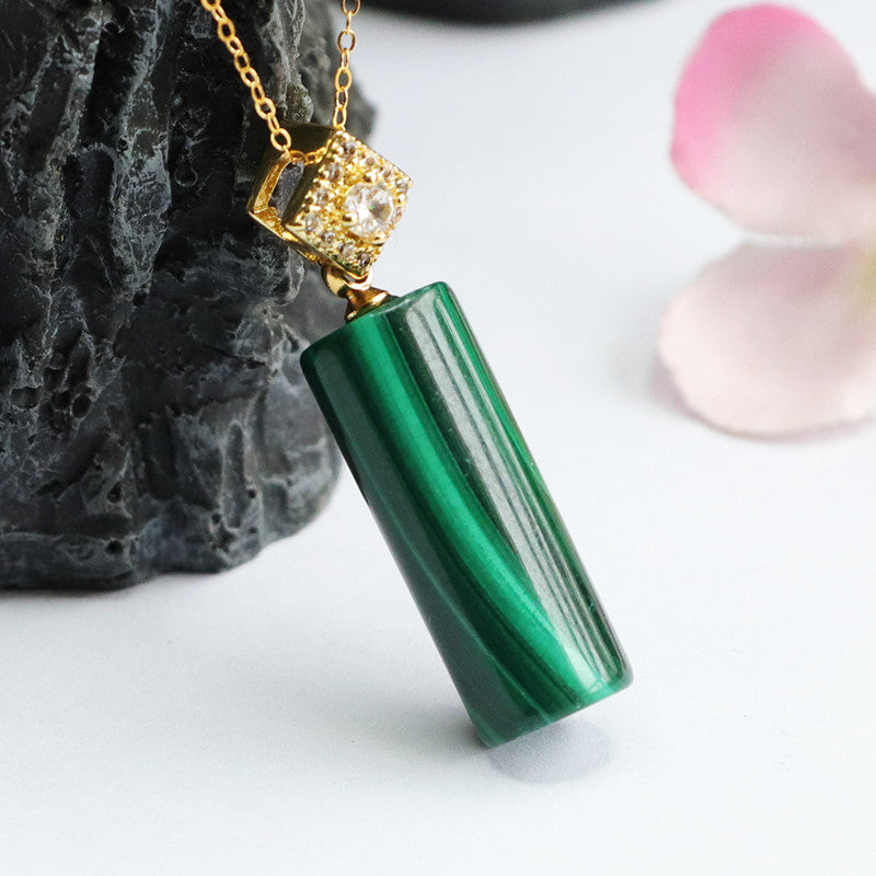 Natural malachite cylindrical pendant Passepartout necklace jewelry CB2042404 