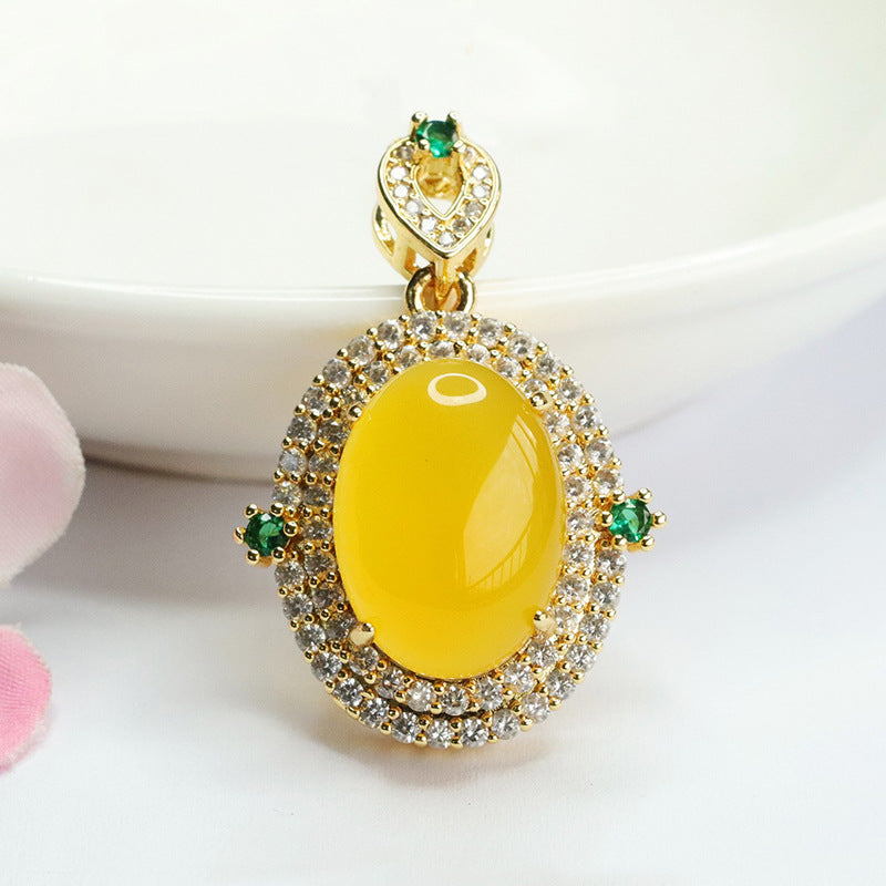 Ice green chalcedony pendant red agate yellow chalcedony necklace national trend MN4012308