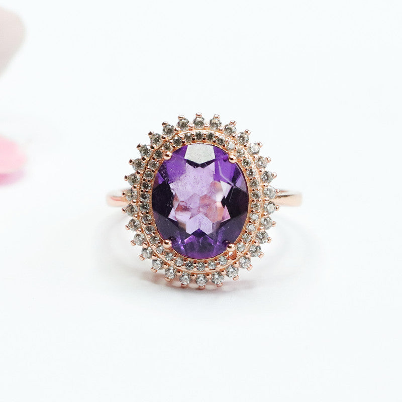 S925 silver inlaid with natural amethyst ring Brazilian colored treasure jewelry CB2110610 