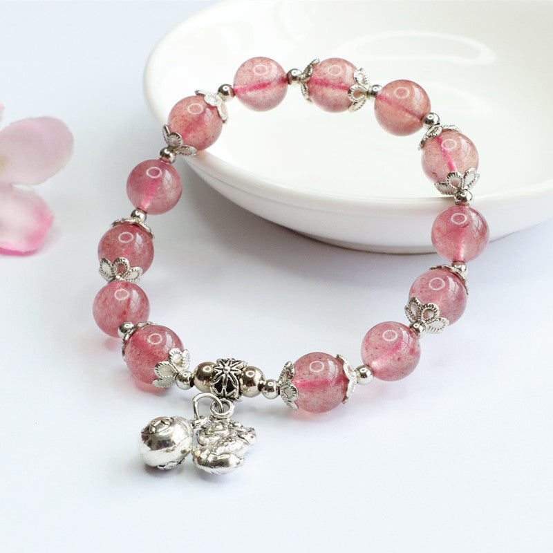 Natural Strawberry Crystal Bracelet Hidden Silver Pixiu Gourd Tassel Bracelet Jewelry Live Delivery CB2040801 