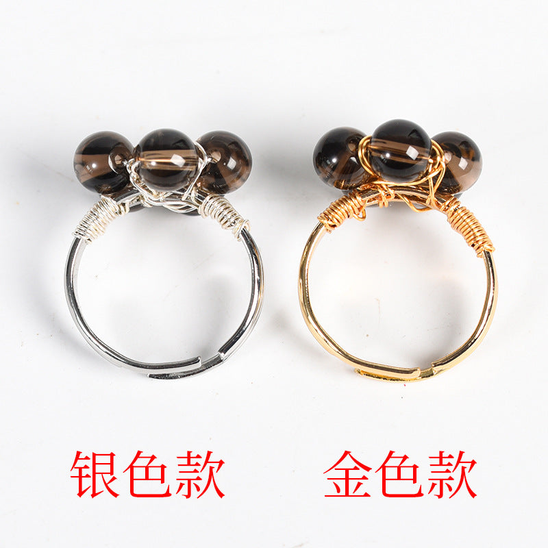 Natural crystal raw stone round beads flower jade ring hand-wound hot-selling jewelry 