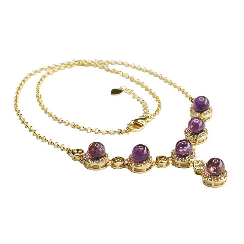 Natural Amethyst Necklace Purple Color Treasure Set Chain Light Luxury Jewelry CB4040503 